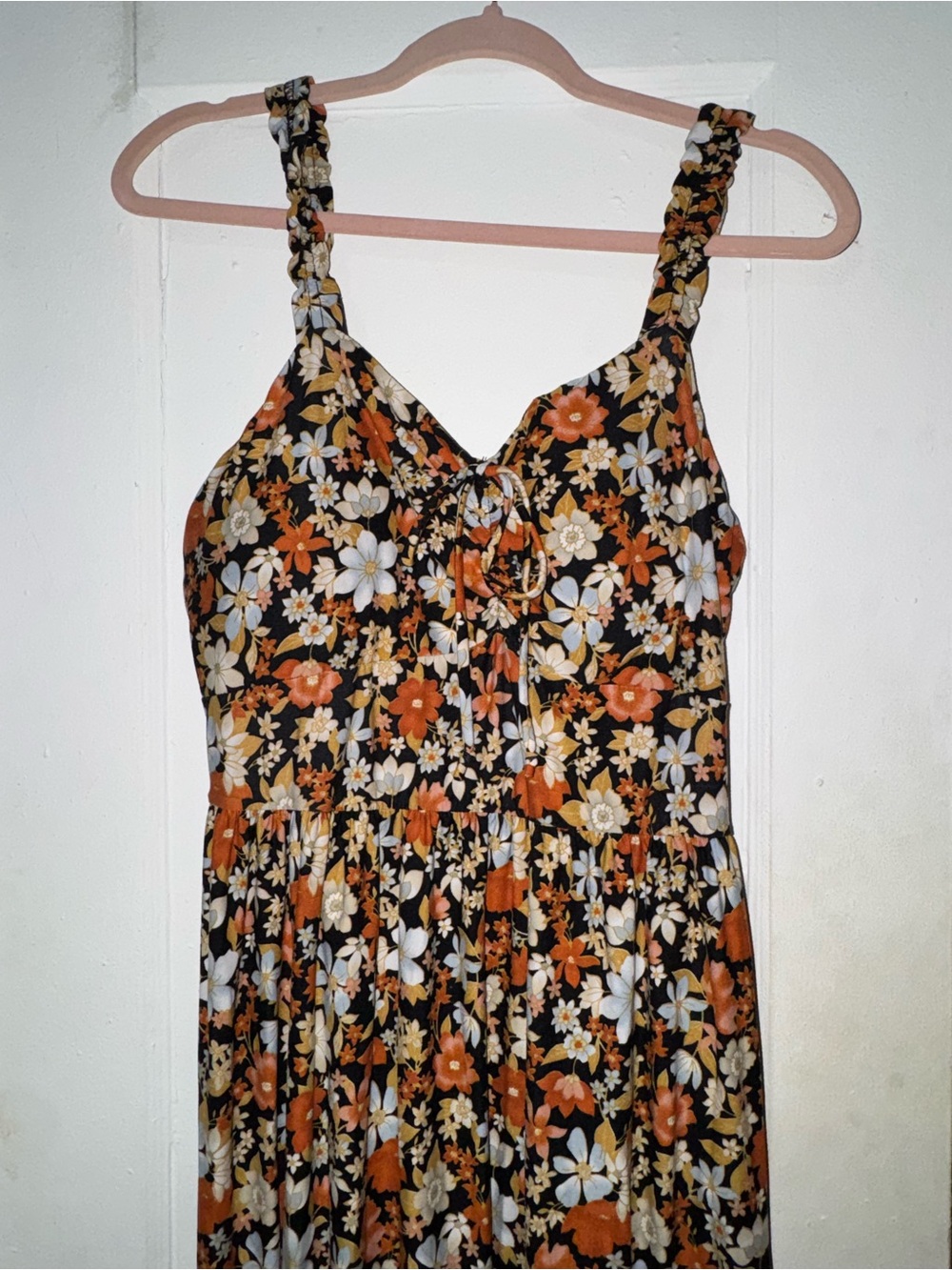 Derek Heart Black Floral Tie-Front Sundress with Orange & Cream Blooms